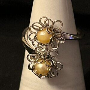 Vintage Emmons Double‑Flower Adjustable Ring
